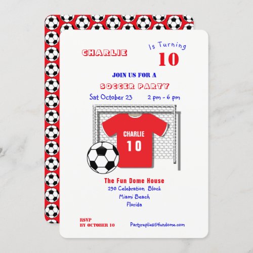 Soccer Party Red Soccer Shirt Personalized Invitation