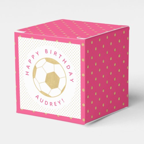 Soccer Party Sports Custom in Gold and Pink Favor Boxes