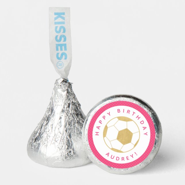 Soccer Party Sports Custom  in Gold and Pink Hershey®'s Kisses® (Front)