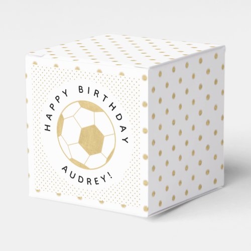 Soccer Party Sports Custom  in Gold and White Favor Boxes