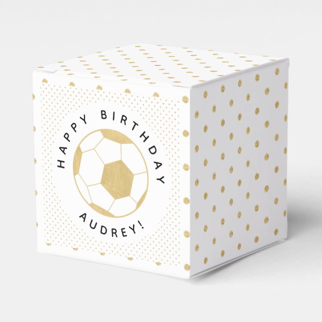 Soccer Party Sports Custom  in Gold and White Favor Boxes (Front Side)