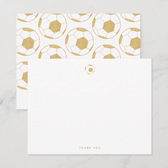 Soccer Party Thank You Gold Note Card (Front/Back)