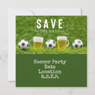 Soccer Party with ball and Beer on green Invitation