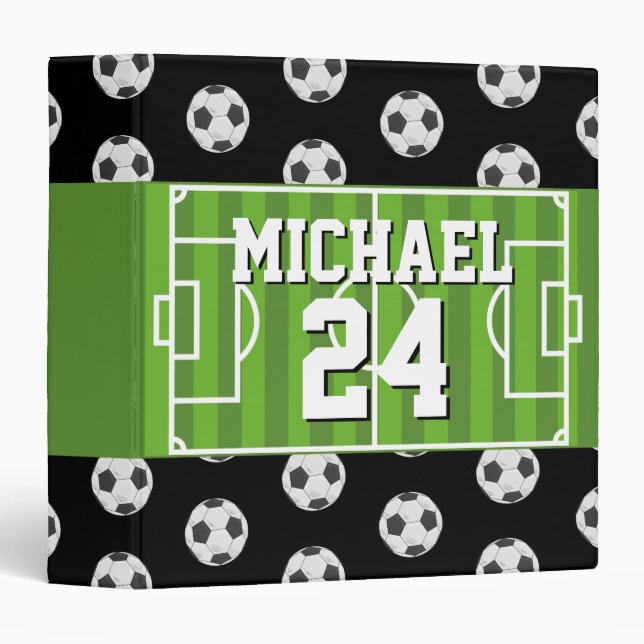 Soccer Pattern Player Name Jersey Sports 3 Ring Binder (Front/Spine)
