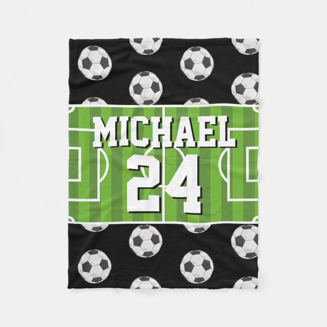 Soccer Pattern Player Name Jersey Sports Fleece Blanket (Front)