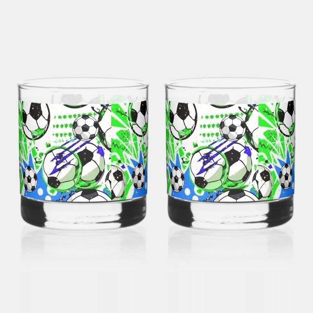 soccer pattern style whiskey glass (Front)