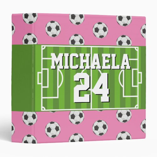 Soccer Pattern w Player Name Number Field Pink 3 Ring Binder