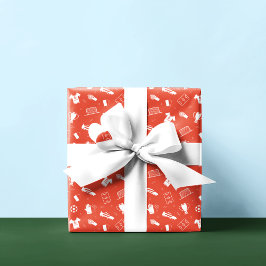 Soccer Pattern White Red Wrapping Paper