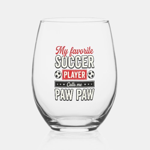 Soccer Paw Paw Vintage Player Grandpa Shirt Design Stemless Wine Glass