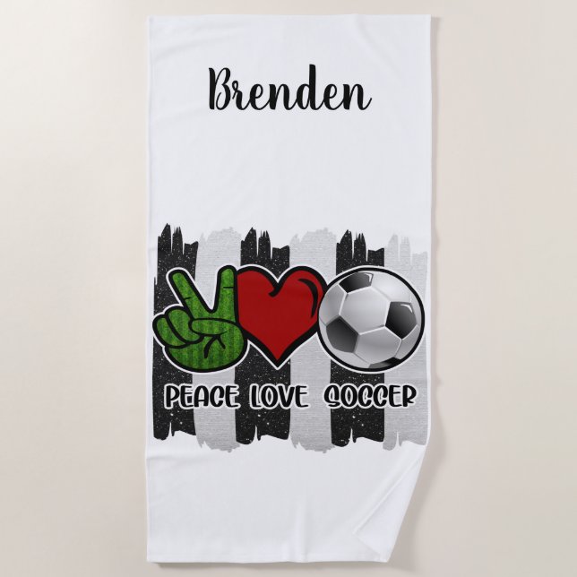Soccer Peace and Love Beach Towel (Front)
