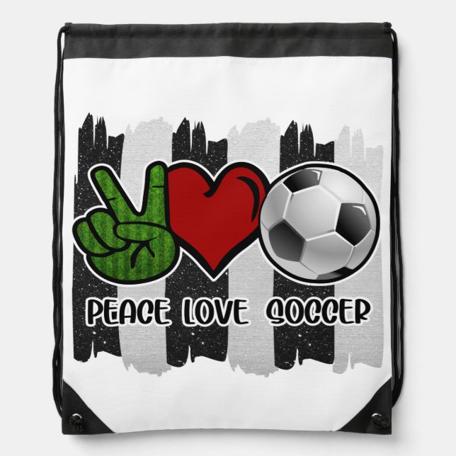 Soccer Peace and Love Drawstring Bag (Front)