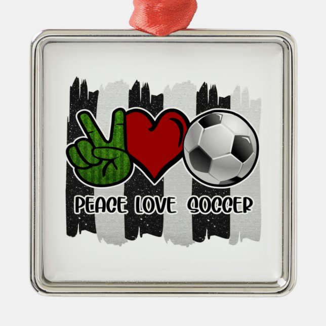 Soccer Peace and Love Metal Ornament (Front)