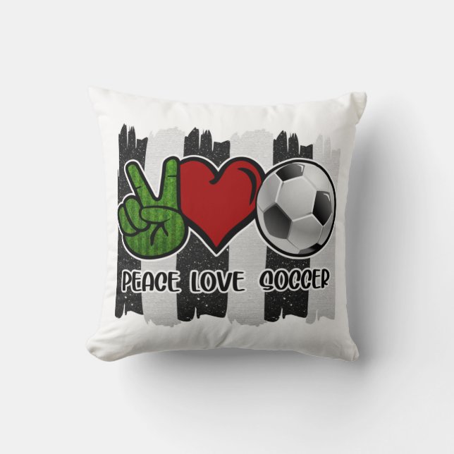 Soccer Peace and Love Throw Pillow (Front)