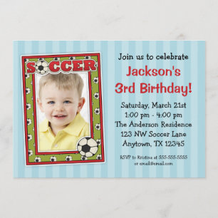 Soccer Photo Birthday Party Blue Invitations