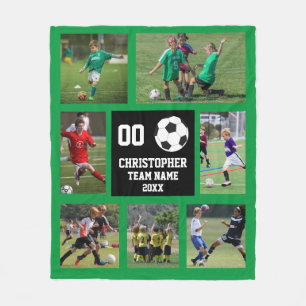 Soccer photo collage green fleece blanket