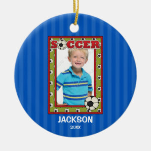 Soccer Photo Frame Kids Personalized Christmas Ceramic Ornament