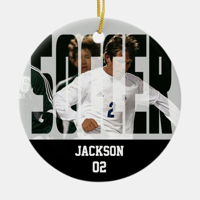 Soccer ⚽ Photo Keepsake Ceramic Ornament (Front)