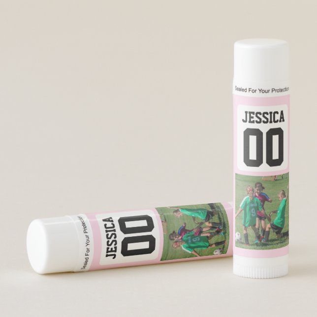 Soccer Photo Player Name Number Keepsake Lip Balm (Front)