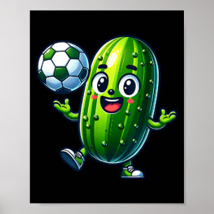 Soccer pickle mascot cute cartoon football humor poster