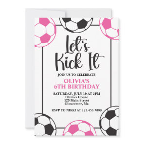 Soccer Pink and Black Birthday Invitation