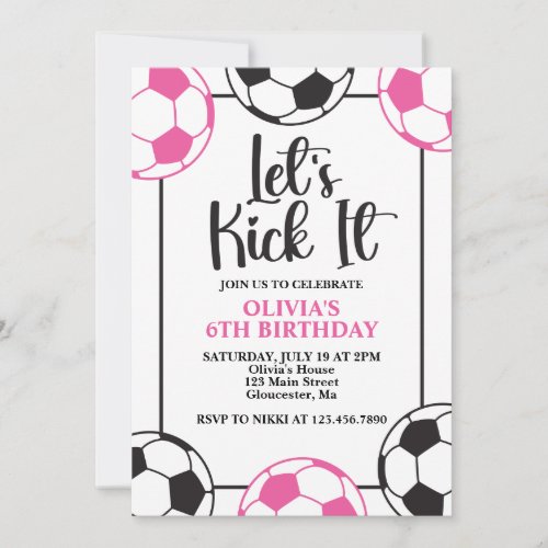 Soccer Pink and Black Birthday Invitation
