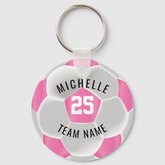 Soccer  - Pink and White Keychain (Front)
