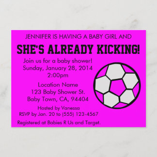 Soccer Pink Baby Shower Invitation, Customizable Invitation