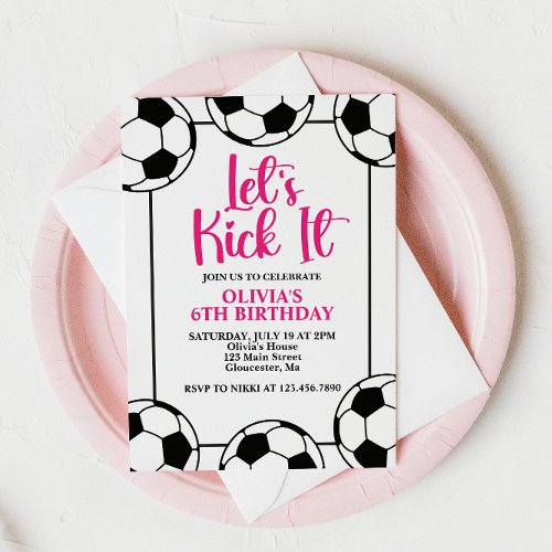 Soccer Pink Birthday Invitation