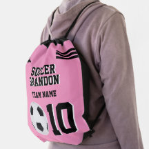 soccer pink Drawstring Backpack personalized ball