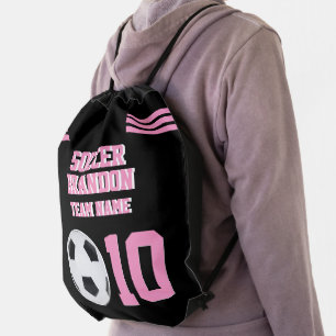 soccer pink Drawstring Backpack personalized sport