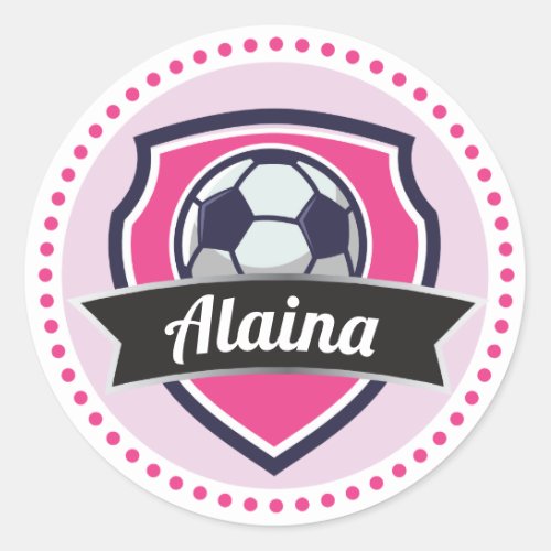 Soccer Pink Girls Name Birthday Party Sticker