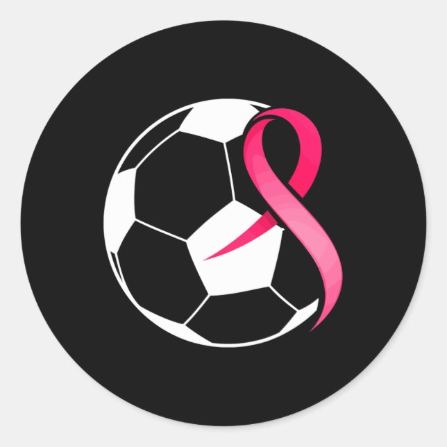 Soccer Pink-Ribbon-Heart-Cool Breast Cancer Awaren Classic Round Sticker (Front)