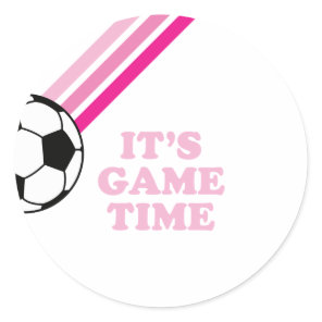 Soccer Pink Stripes Game Time Birthday Classic Round Sticker