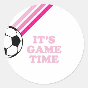 Soccer Pink Stripes Game Time Birthday Classic Round Sticker