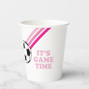 Soccer Pink Stripes Game Time Birthday Paper Cups