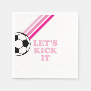 Soccer Pink Stripes Let's Kick It Birthday Napkins