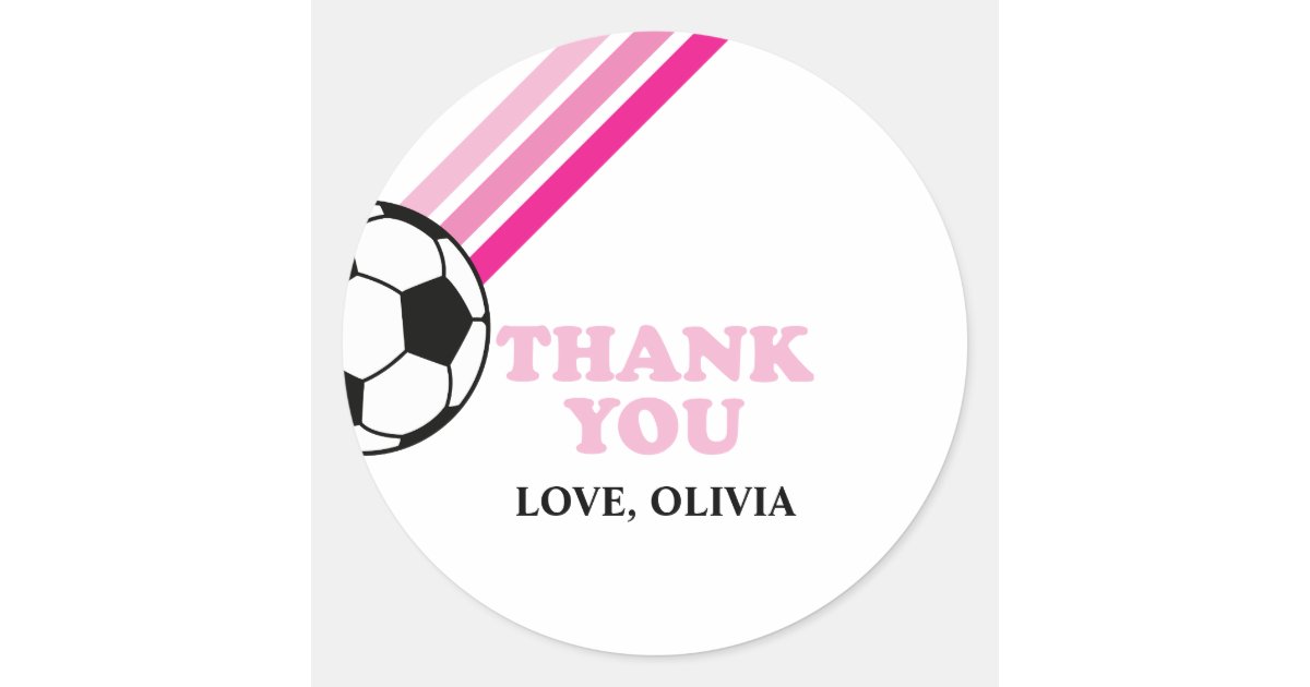 Soccer Pink Stripes Thank You Birthday Classic Round Sticker | Zazzle