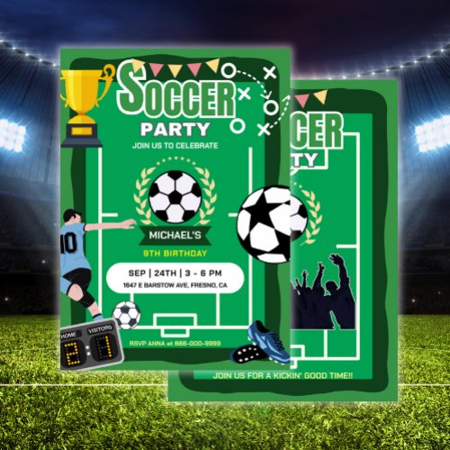 Soccer play football field Birthday Party Invitation