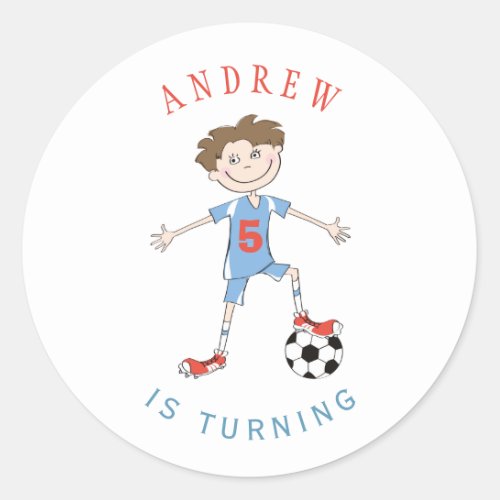 Soccer player 5 years boy sports birthday party classic round sticker
