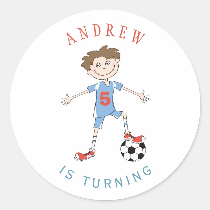 Soccer player 5 years boy sports birthday party classic round sticker Zazzle