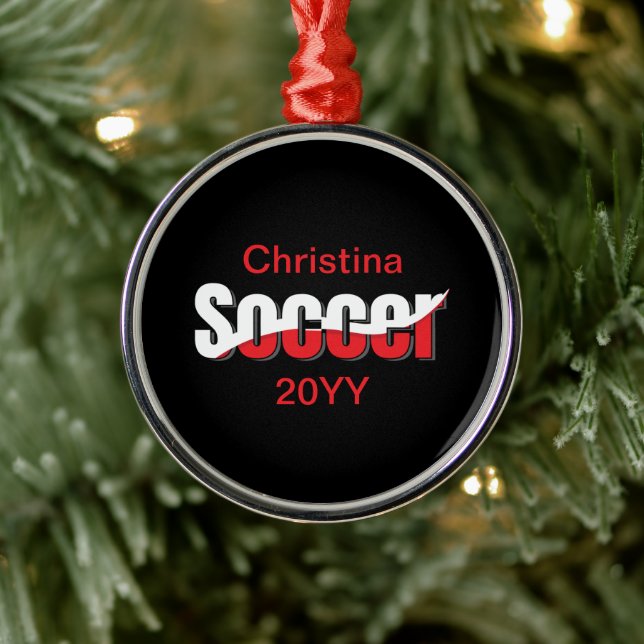 Soccer Player Abstract Swish - Word Art Metal Ornament (Tree)