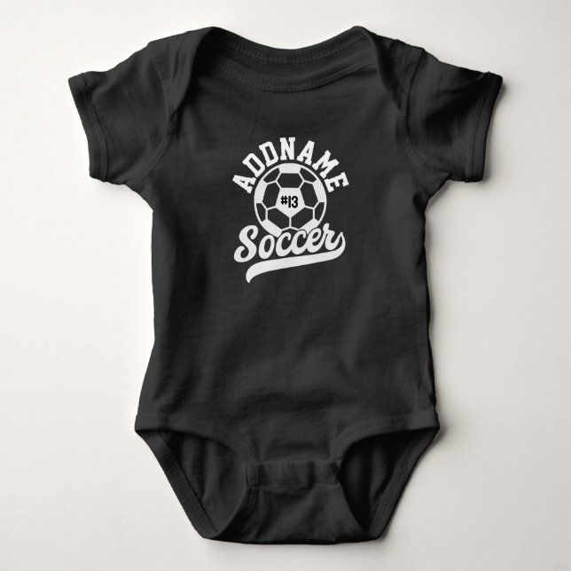 Soccer Player ADD NAME Football Team Personalized Baby Bodysuit (Front)