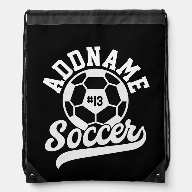 Soccer Player ADD NAME Football Team Personalized Drawstring Bag (Front)