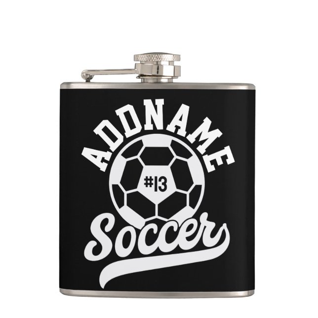 Soccer Player ADD NAME Football Team Personalized Flask (Front)