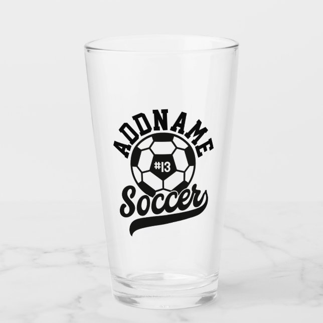 Soccer Player ADD NAME Football Team Personalized Glass (Front)