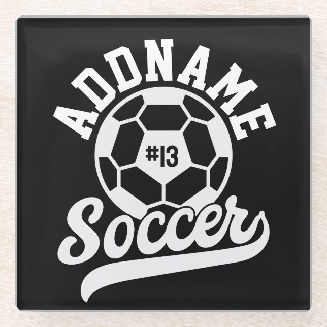 Soccer Player ADD NAME Football Team Personalized Glass Coaster (Front)