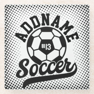 Soccer Player ADD NAME Football Team Personalized Glass Coaster