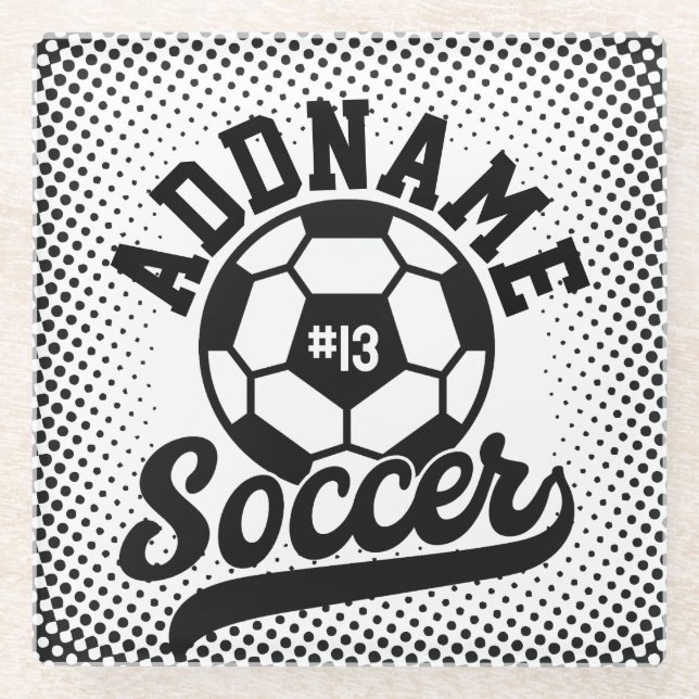 Soccer Player ADD NAME Football Team Personalized Glass Coaster (Front)