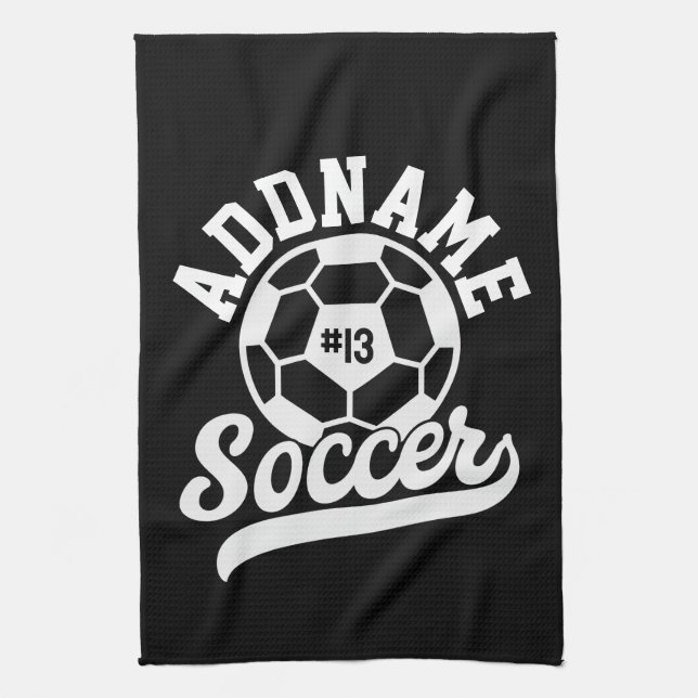 Soccer Player ADD NAME Football Team Personalized Kitchen Towel (Vertical)