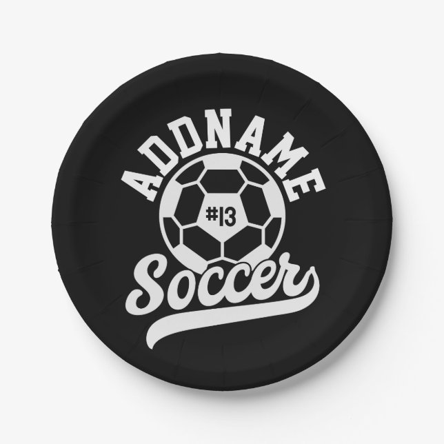 Soccer Player ADD NAME Football Team Personalized Paper Plates (Front)